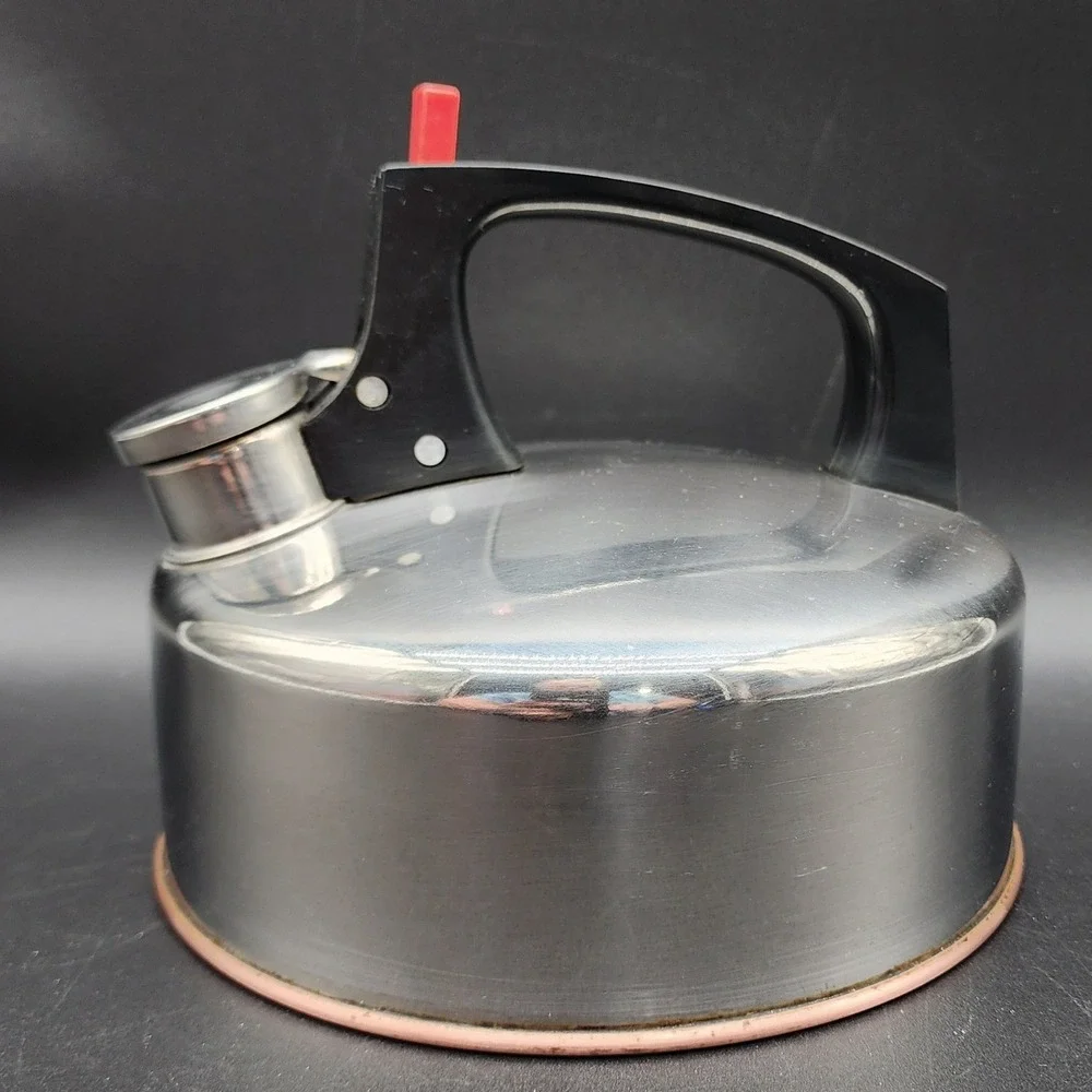 Copco 0705 Silver Stainless Steel Copper Bottom Whistling Tea Kettle VTG MCM